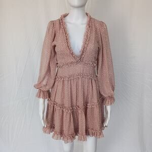 Open Back Long Sleeve Spring Dress - Peach